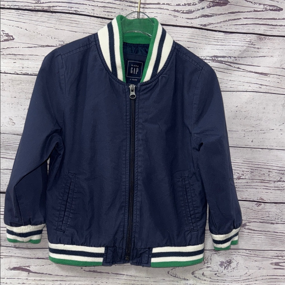 GAP Kids Blue Jacket with Green and White Trim Size 4